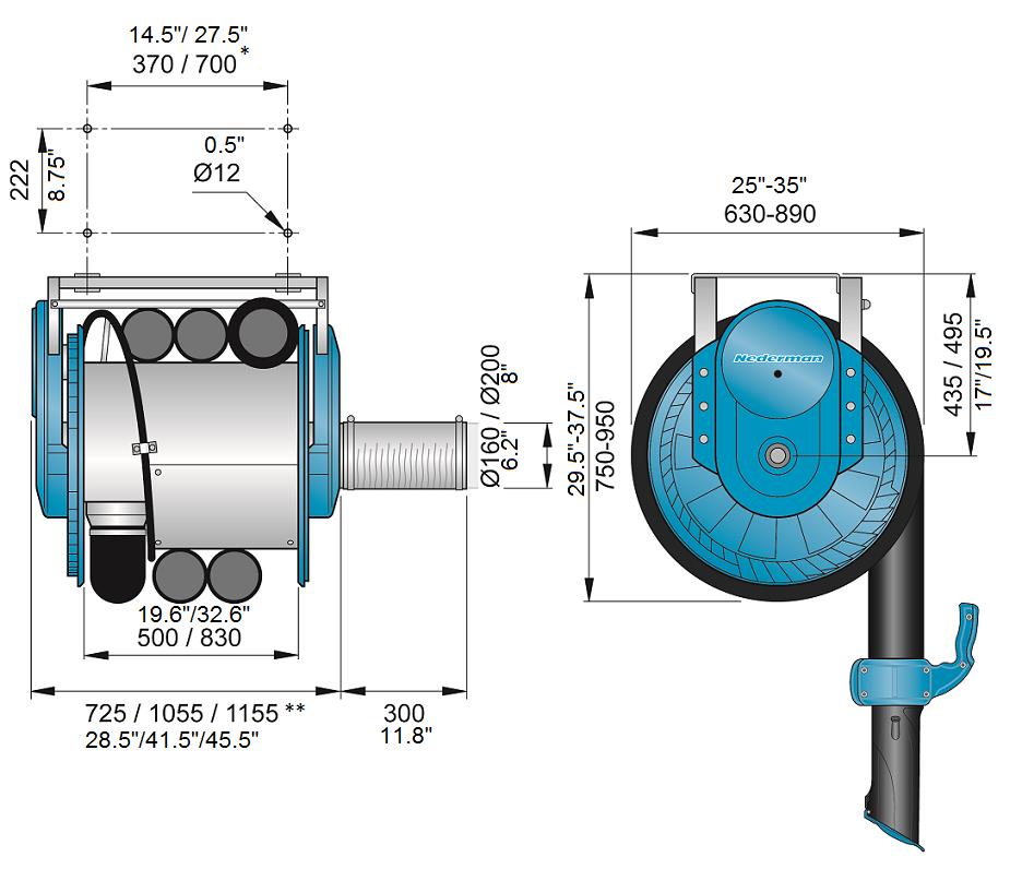 Hose reels  Extraction of dust