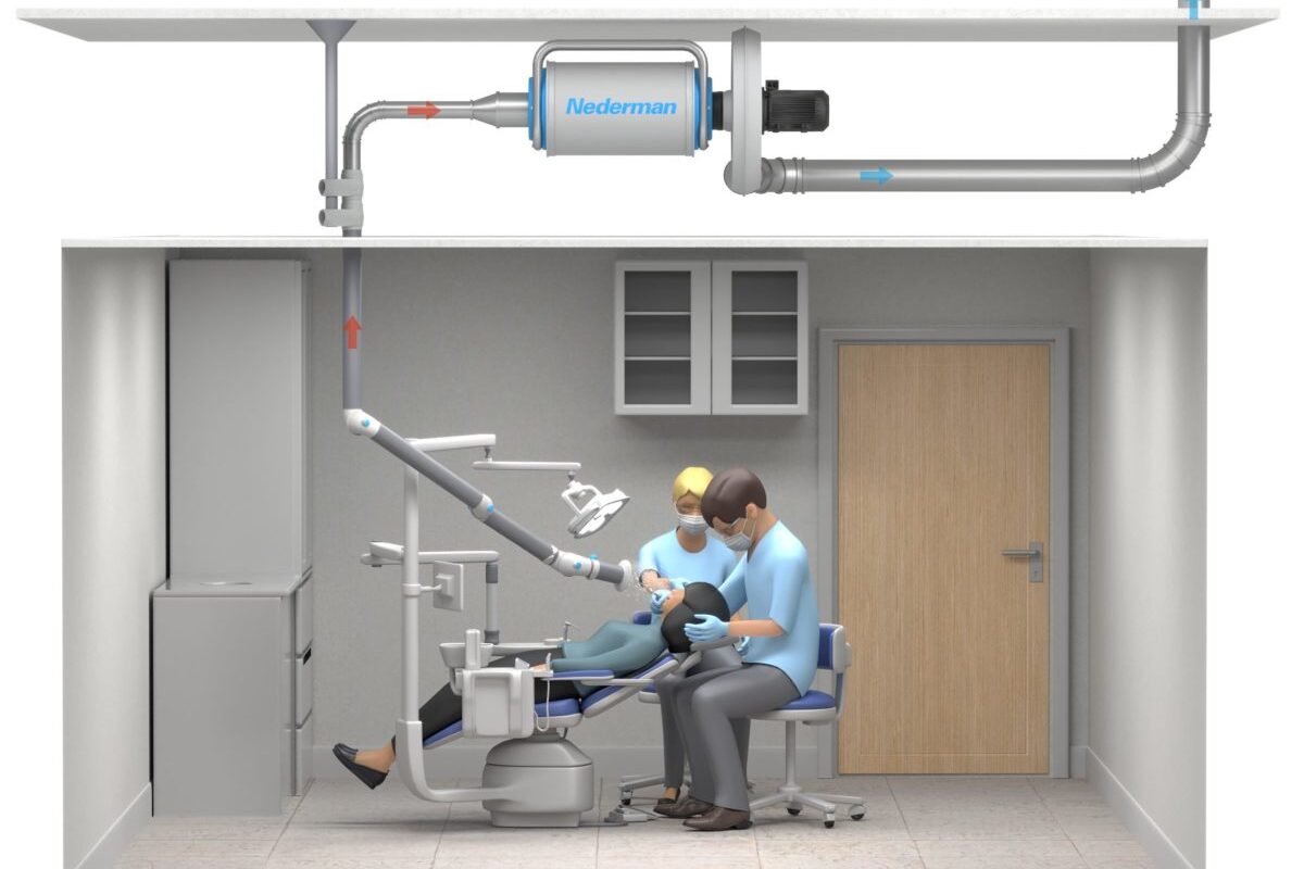 drawing of atsource aerosol extraction system for dental clinic