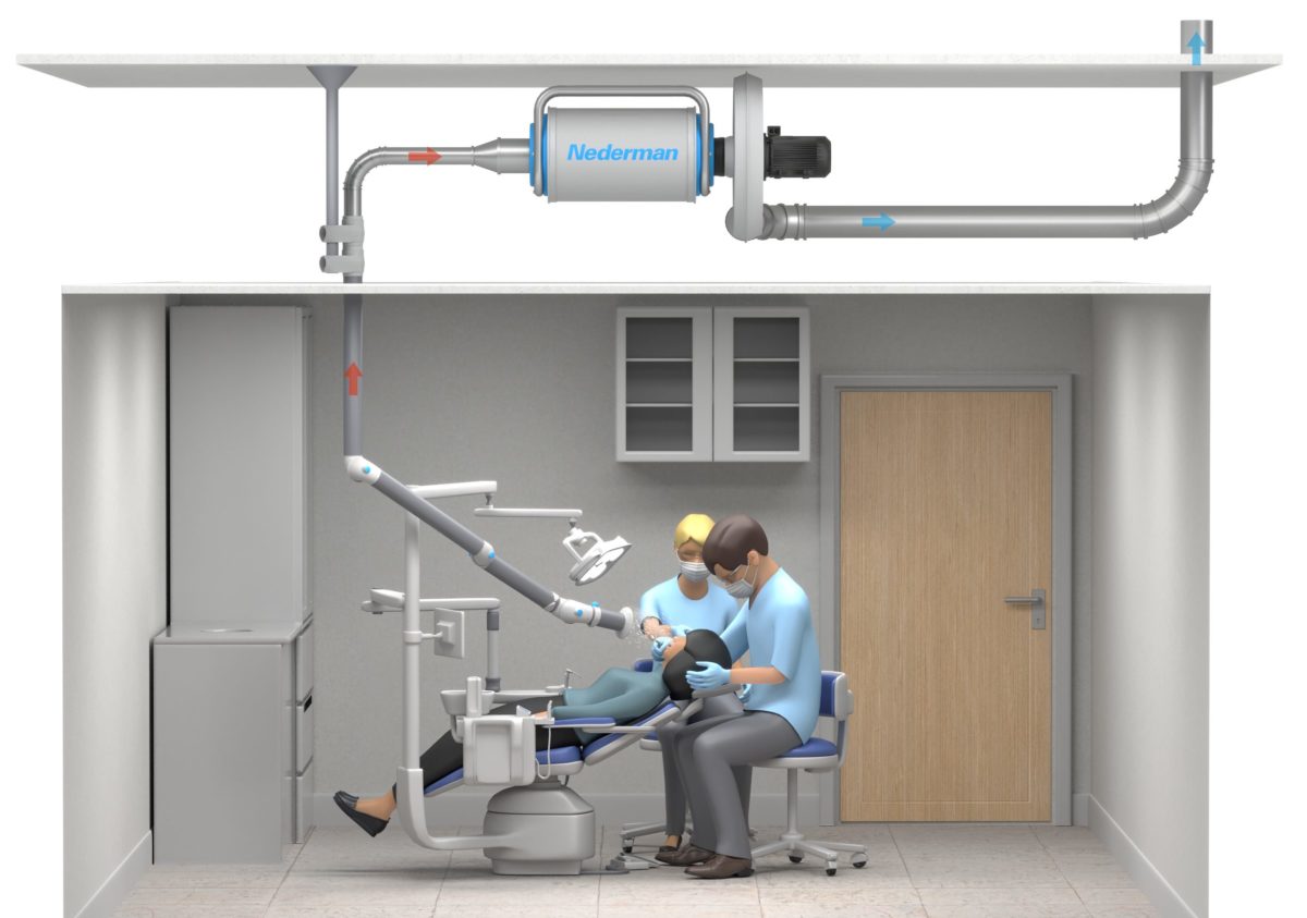drawing of atsource aerosol extraction system for dental clinic
