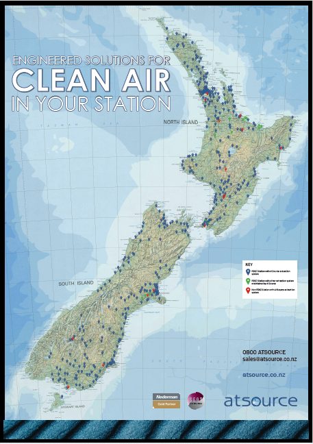 promotional map of AtSource supplied and serviced fume extraction systems for fire and emergency nz