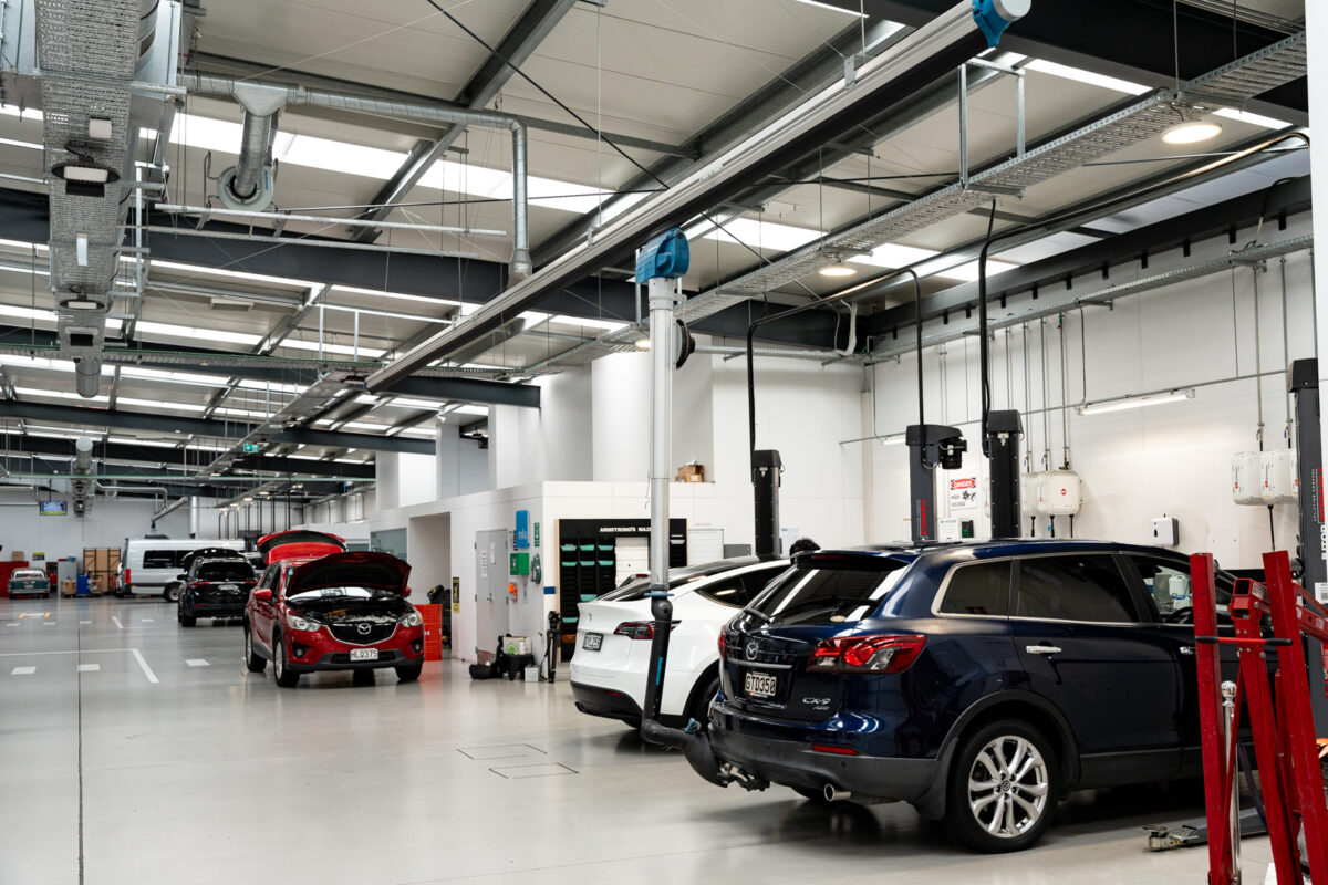 armstrong mazda service workshop with atsource extraction system
